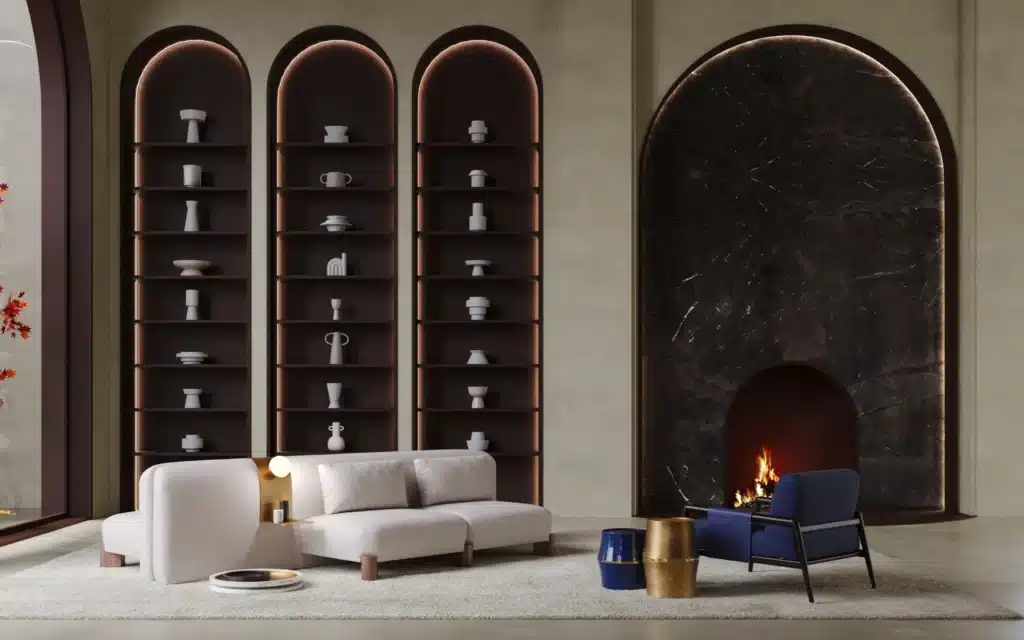 Rendering 3D: archi libreria camino