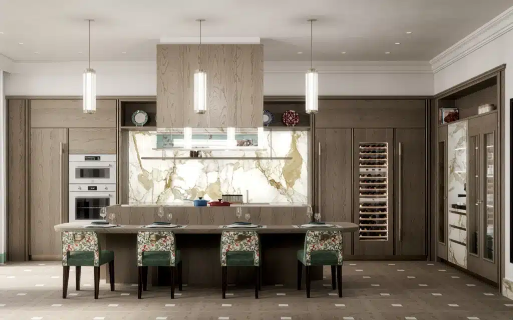 Rendering 3D: cucina isola frontale