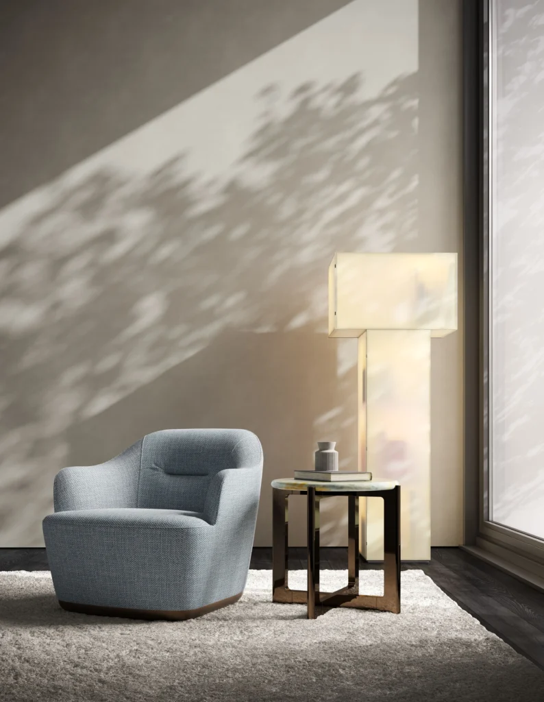 Rendering 3D: poltrona lampada
