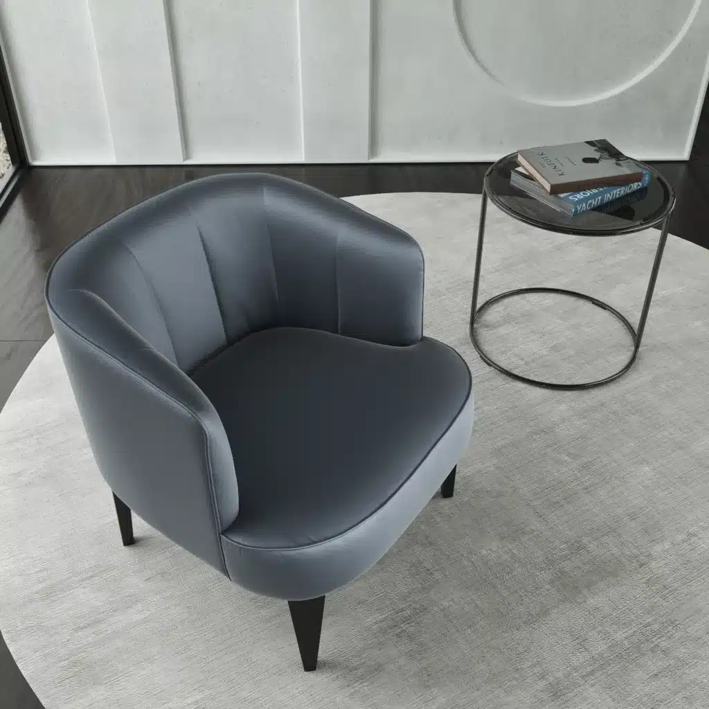 Rendering 3D: poltroncina raso blu