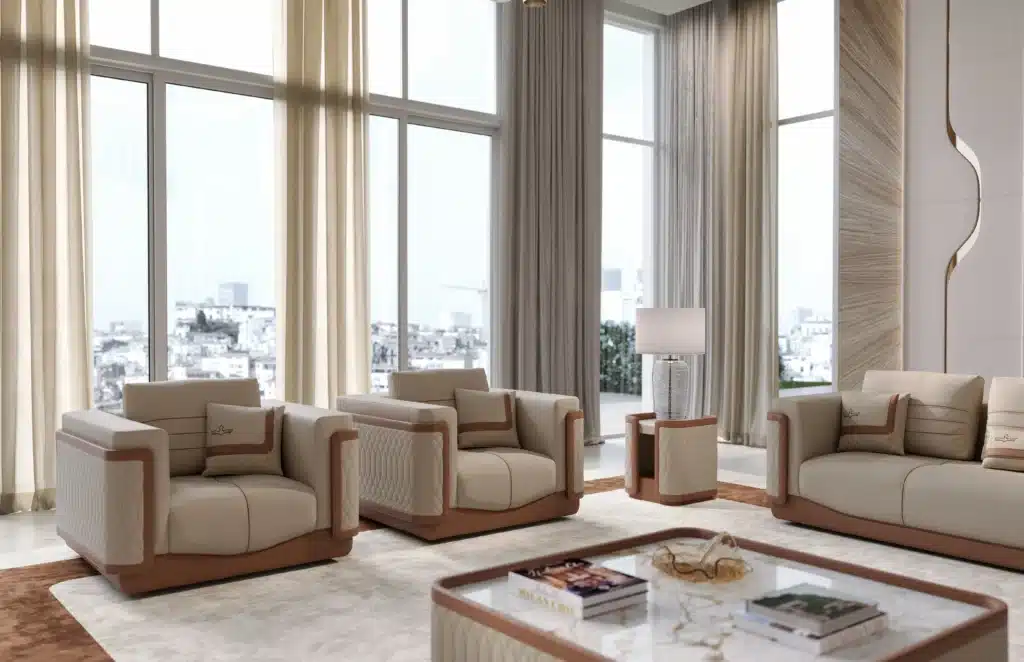 Salotto poltrone vetrata – progetti di rendering 3D LIGHTHUG